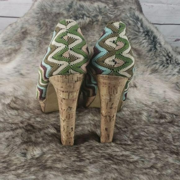 Diba Girls Chevron Print High Heel Cork Heels Size 6.5 Medium - Picture 6 of 8